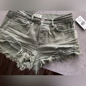Free people, olive green colored jeans, shorts NWT size 28